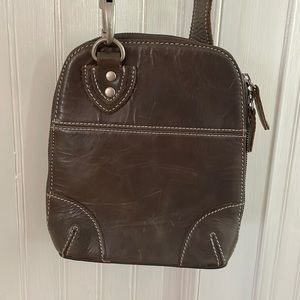 Gray leather cross body purse